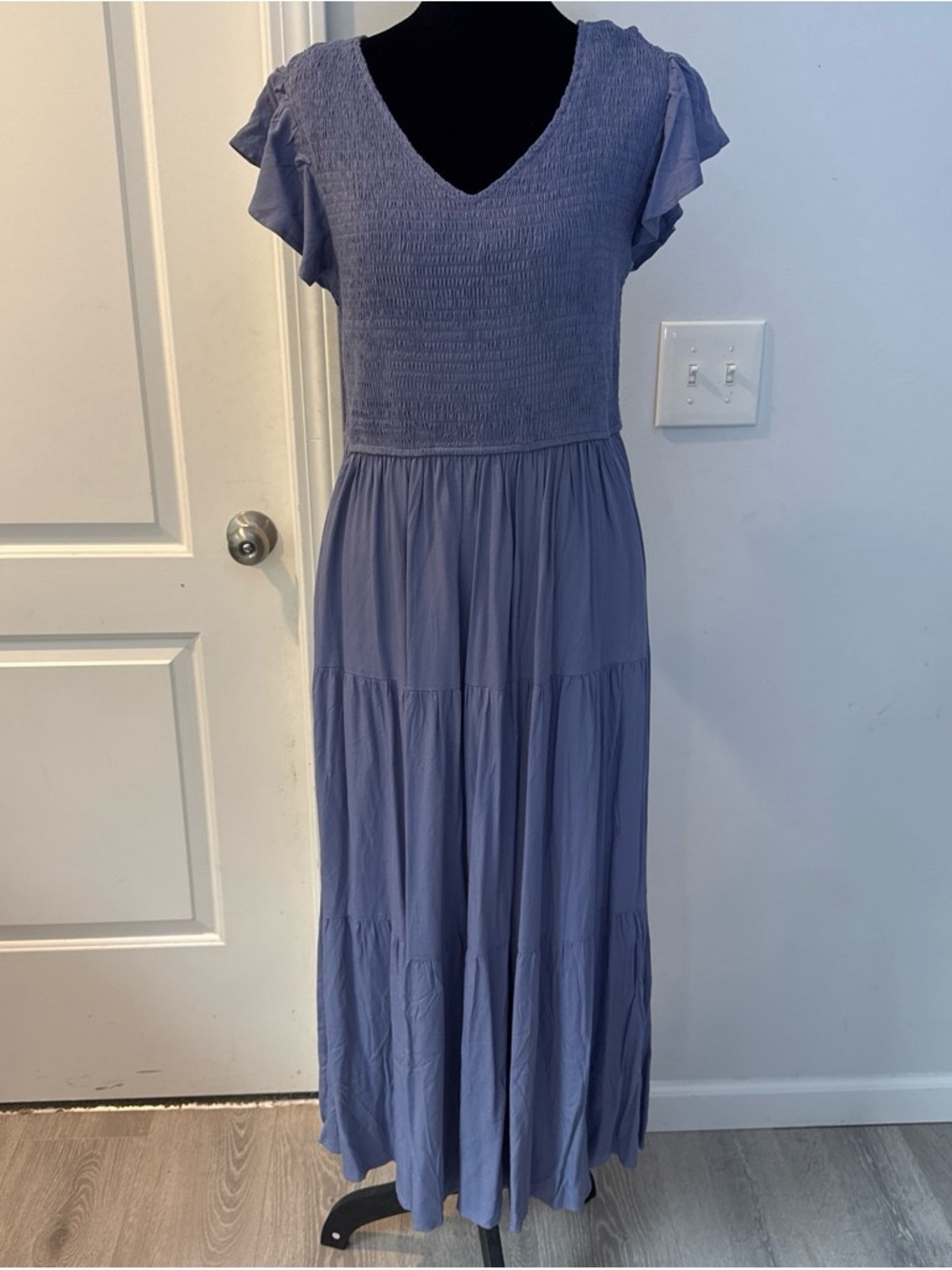 Amazon Women's Maxi Dress in Dusty Blue with Smocked Bodice